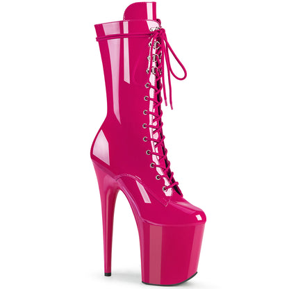 FLAMINGO-1050 8" Heel, 4" PF Lace-Up Front Mid Calf Boot, Side Zip