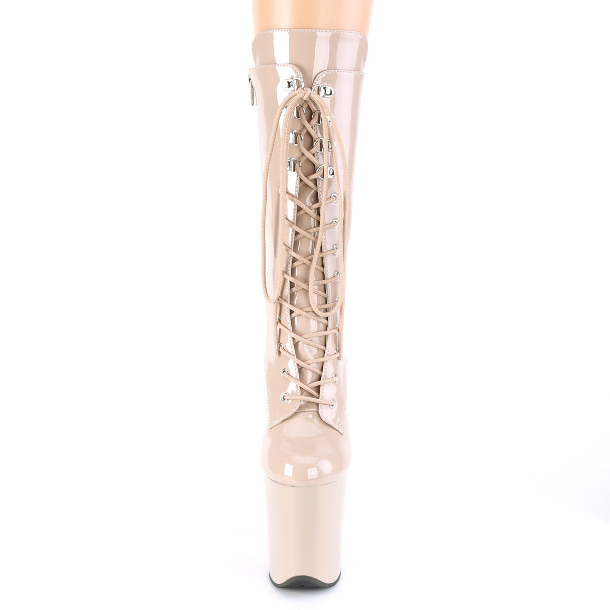 FLAMINGO-1050 8" Heel, 4" PF Lace-Up Front Mid Calf Boot, Side Zip