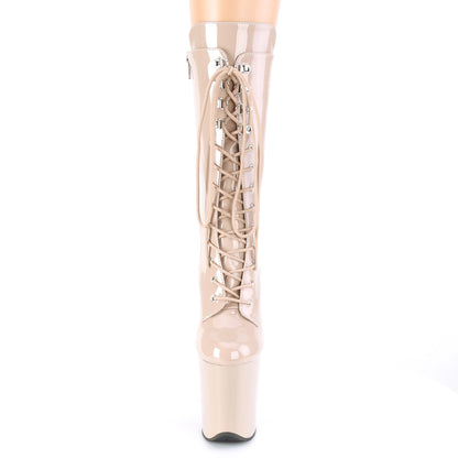 FLAMINGO-1050 8" Heel, 4" PF Lace-Up Front Mid Calf Boot, Side Zip