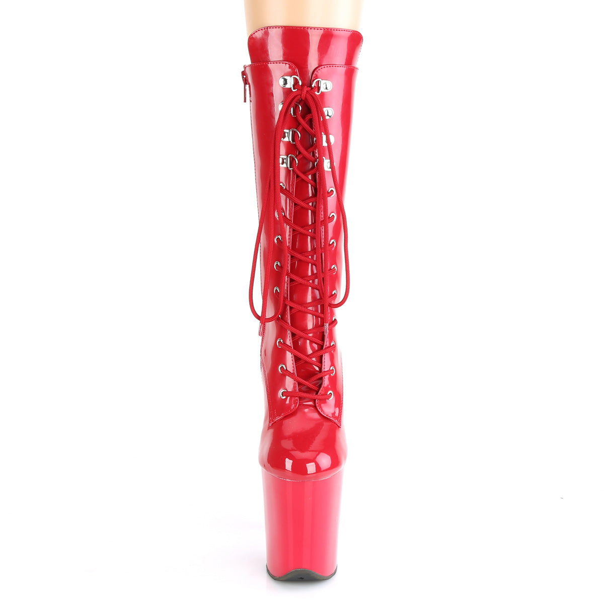 FLAMINGO-1050 8" Heel, 4" PF Lace-Up Front Mid Calf Boot, Side Zip
