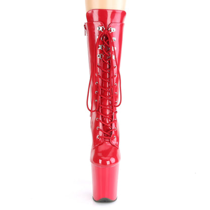 FLAMINGO-1050 8" Heel, 4" PF Lace-Up Front Mid Calf Boot, Side Zip