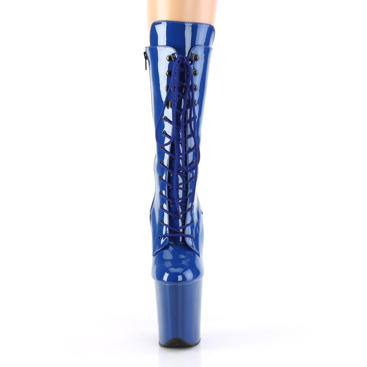 FLAMINGO-1050 8" Heel, 4" PF Lace-Up Front Mid Calf Boot, Side Zip