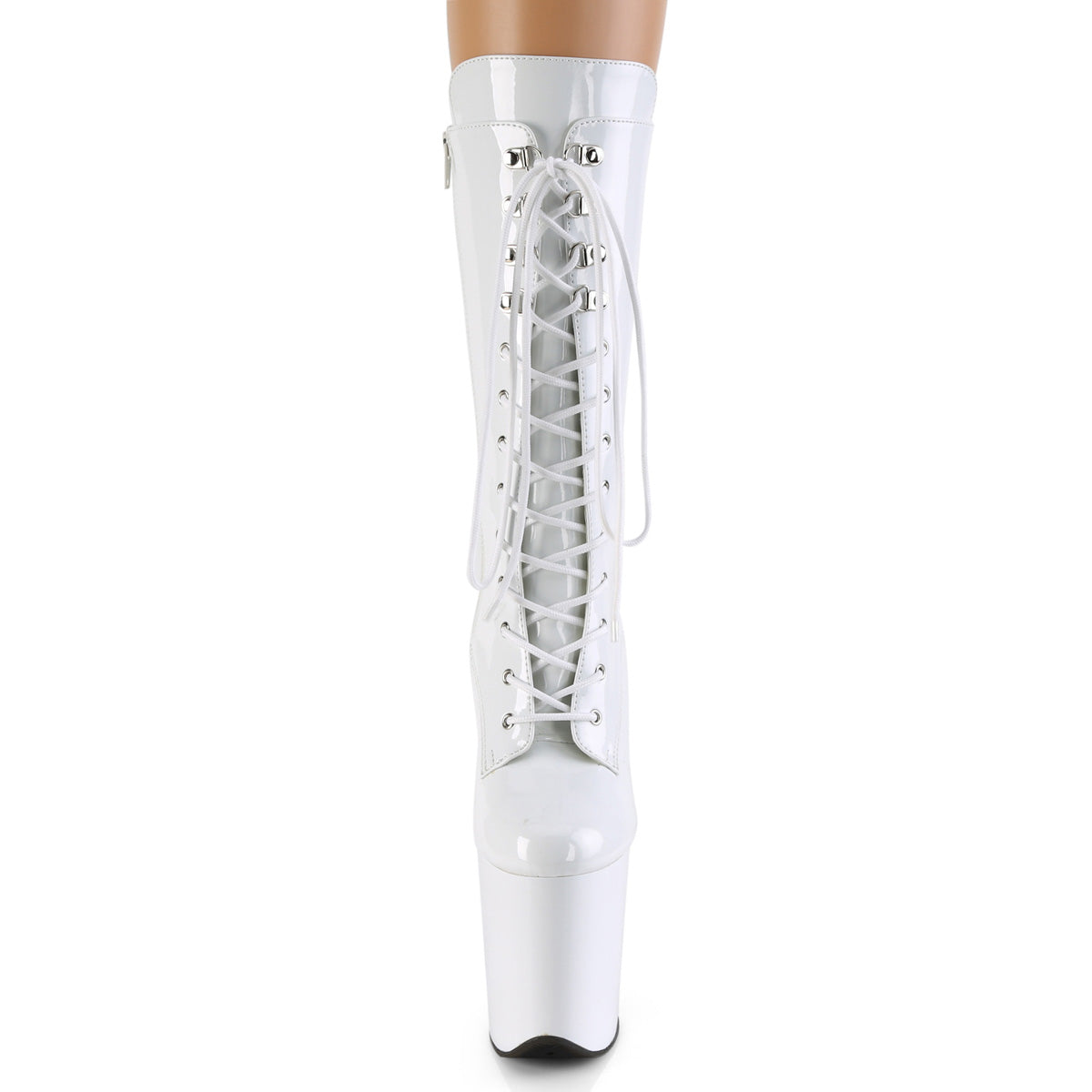 FLAMINGO-1050 8" Heel, 4" PF Lace-Up Front Mid Calf Boot, Side Zip