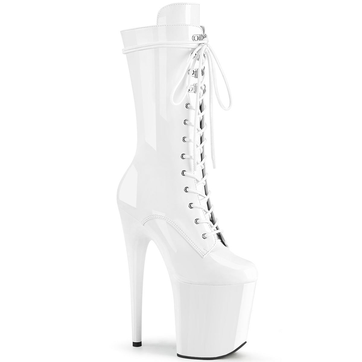 FLAMINGO-1050 8" Heel, 4" PF Lace-Up Front Mid Calf Boot, Side Zip