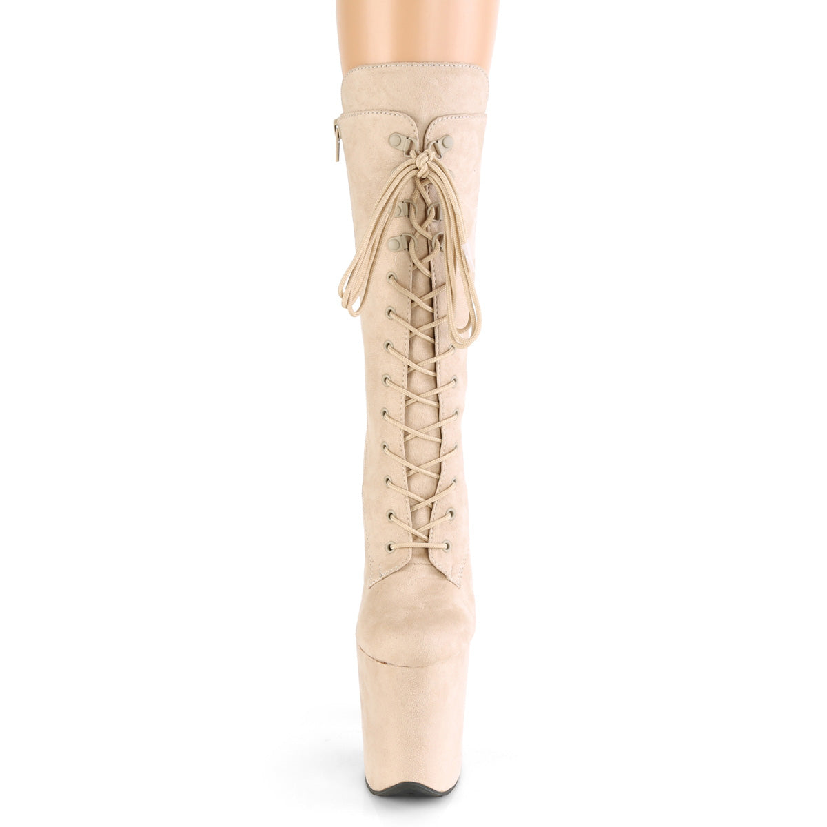 FLAMINGO-1050FS 8" Heel, 4" PF Lace-Up Front Mid Calf Boot, Side Zip