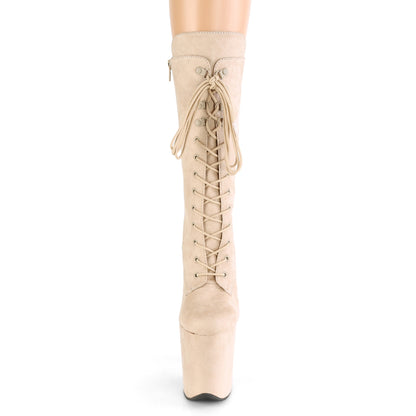 FLAMINGO-1050FS 8" Heel, 4" PF Lace-Up Front Mid Calf Boot, Side Zip
