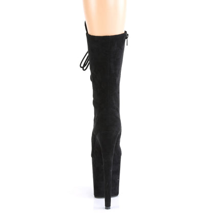 FLAMINGO-1050FS 8" Heel, 4" PF Lace-Up Front Mid Calf Boot, Side Zip