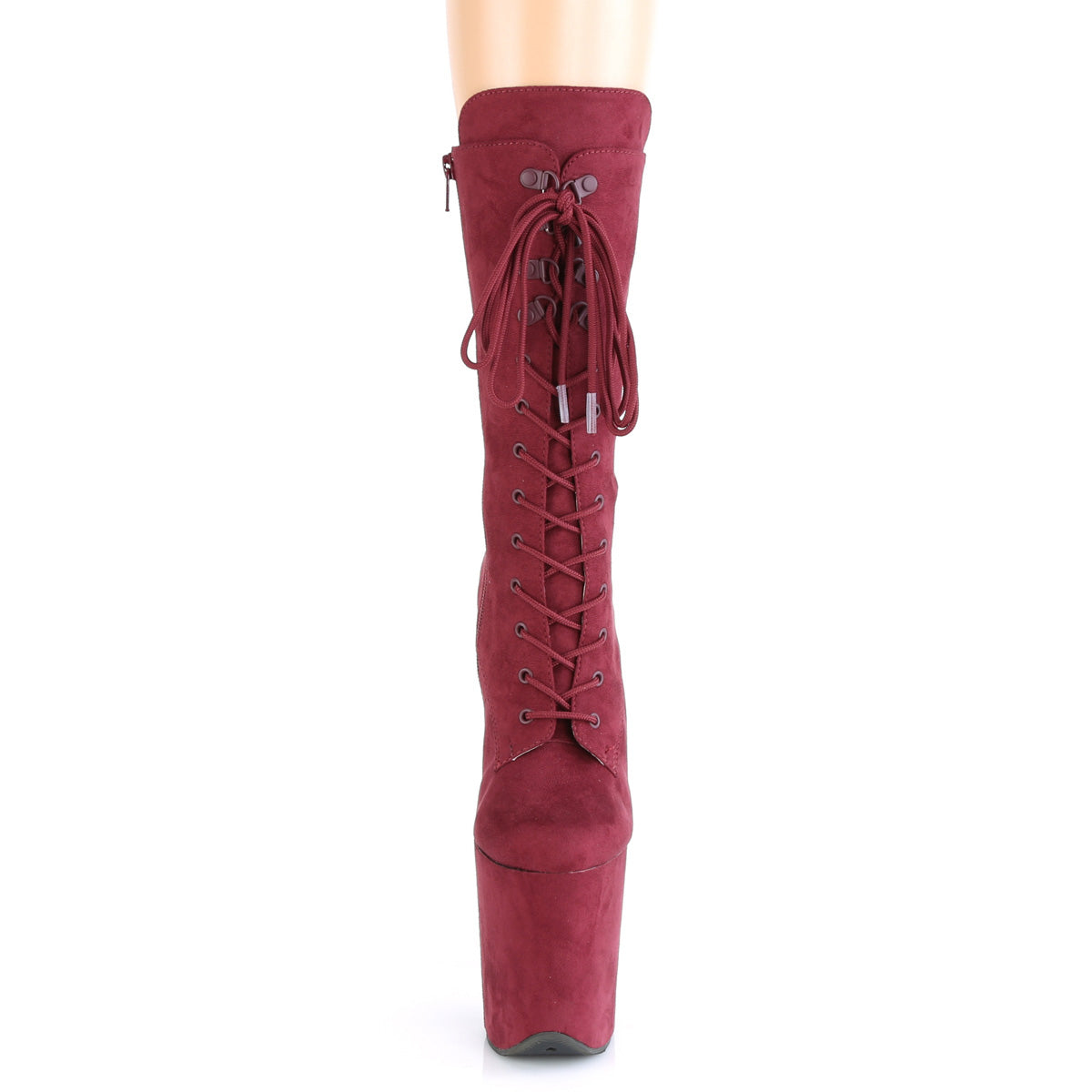 FLAMINGO-1050FS 8" Heel, 4" PF Lace-Up Front Mid Calf Boot, Side Zip