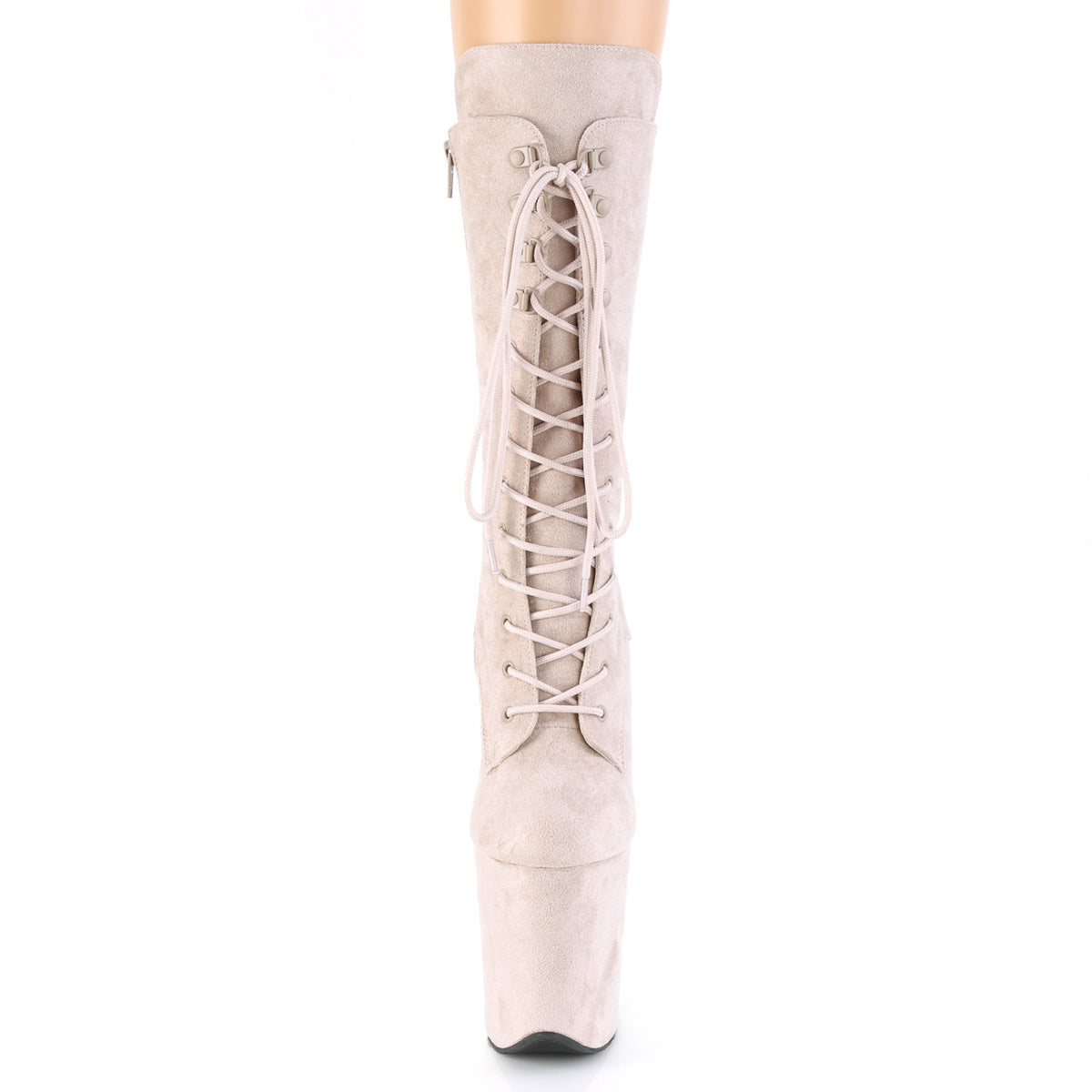 FLAMINGO-1050FS *8" Heel, 4" PF Lace-Up Front Mid Calf Boot, Side Zip