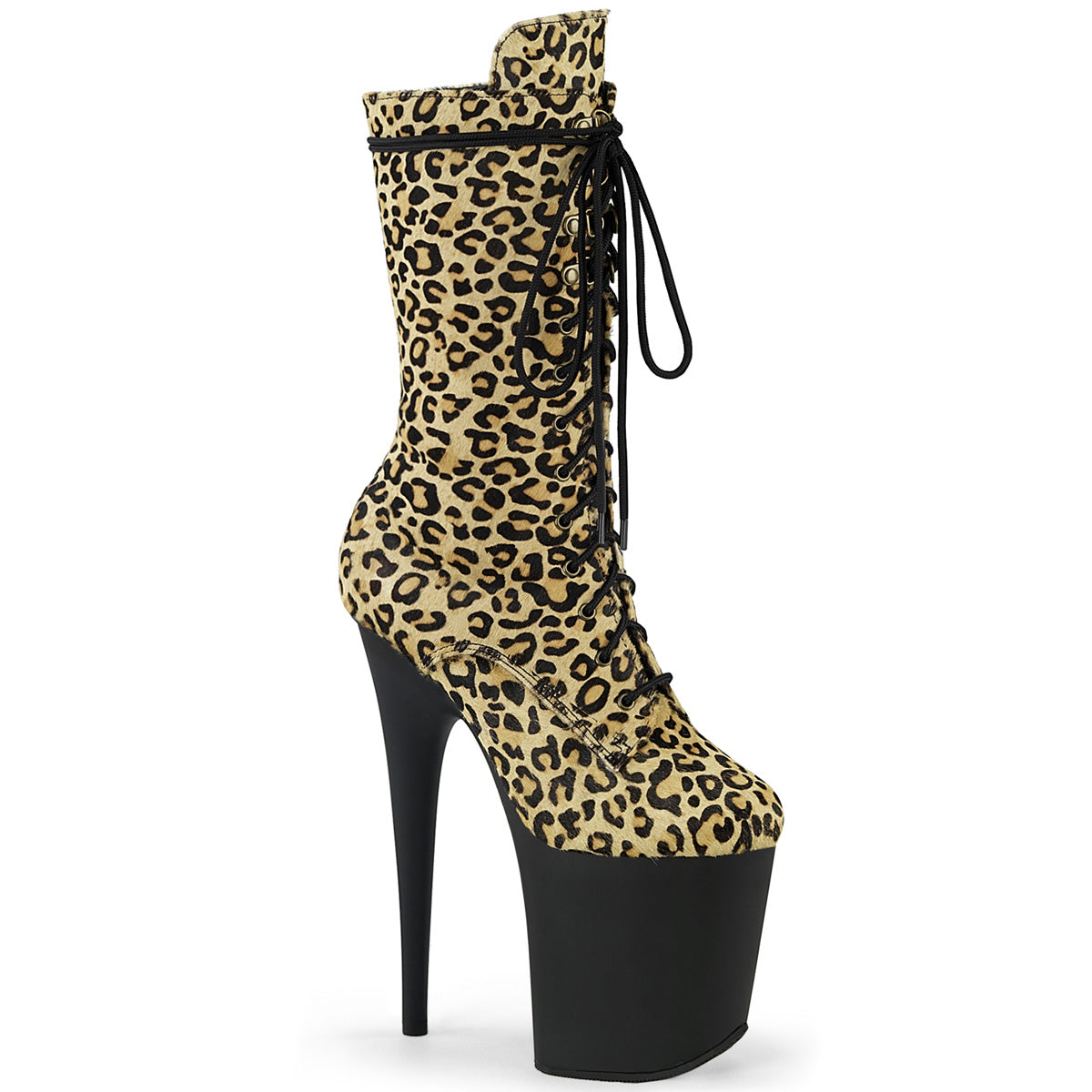 FLAMINGO-1050LP *8" Heel, 4" PF Lace-Up Front Mid Calf Boot, Side Zip
