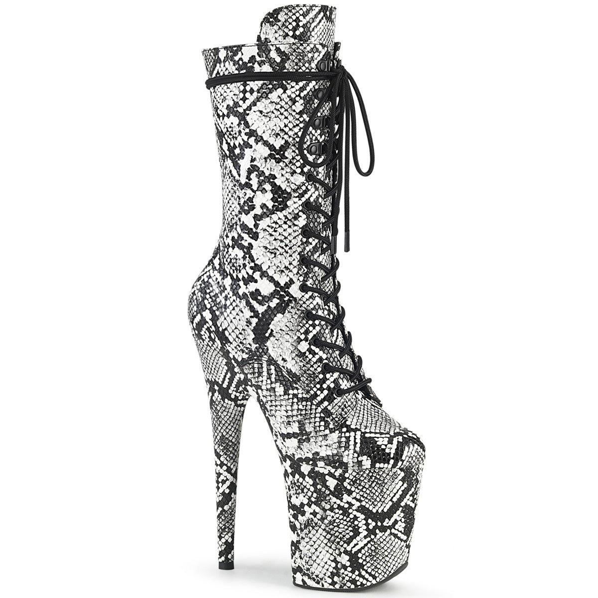 FLAMINGO-1050SP 8" Heel, 4" PF Lace-Up Front Mid Calf Boot, Side Zip