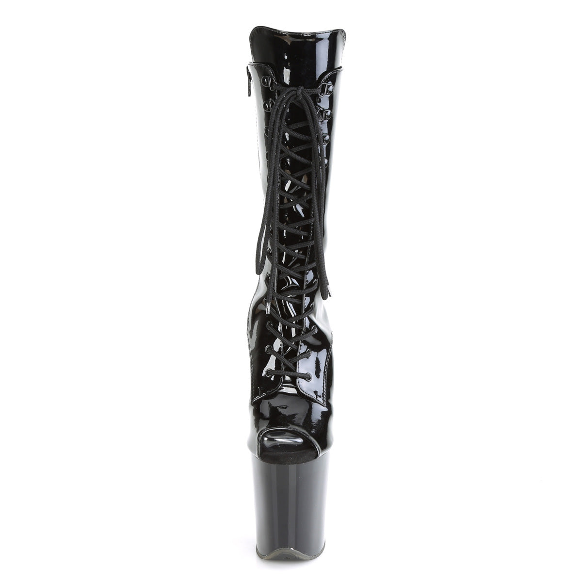 FLAMINGO-1051 8" Heel, 4" PF Peep Toe Lace-Up Mid Calf Boot, Side Zip