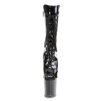 FLAMINGO-1051 8" Heel, 4" PF Peep Toe Lace-Up Mid Calf Boot, Side Zip