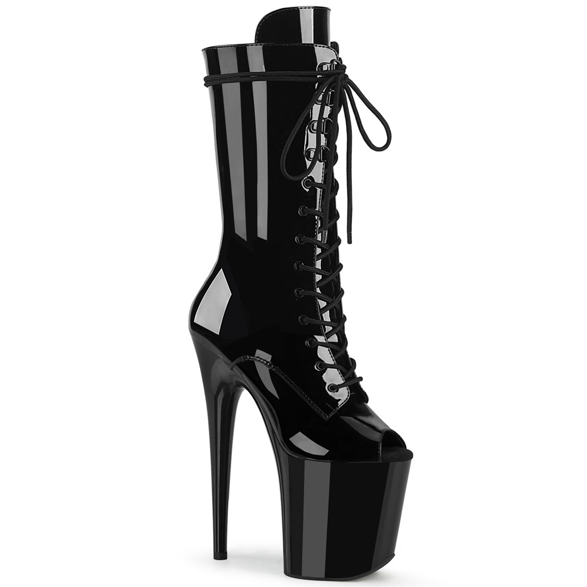 FLAMINGO-1051 8" Heel, 4" PF Peep Toe Lace-Up Mid Calf Boot, Side Zip