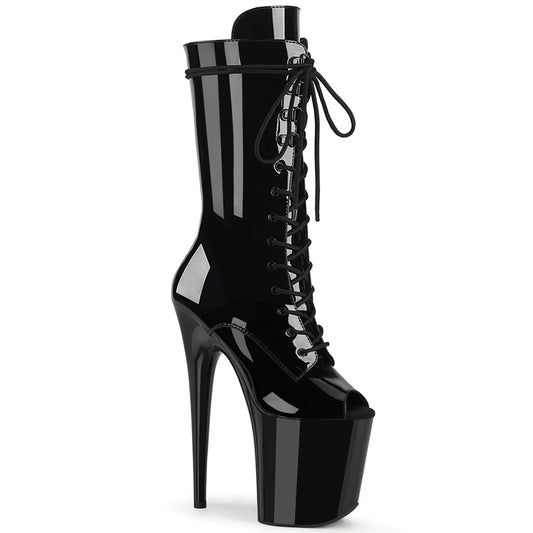 FLAMINGO-1051 8" Heel, 4" PF Peep Toe Lace-Up Mid Calf Boot, Side Zip