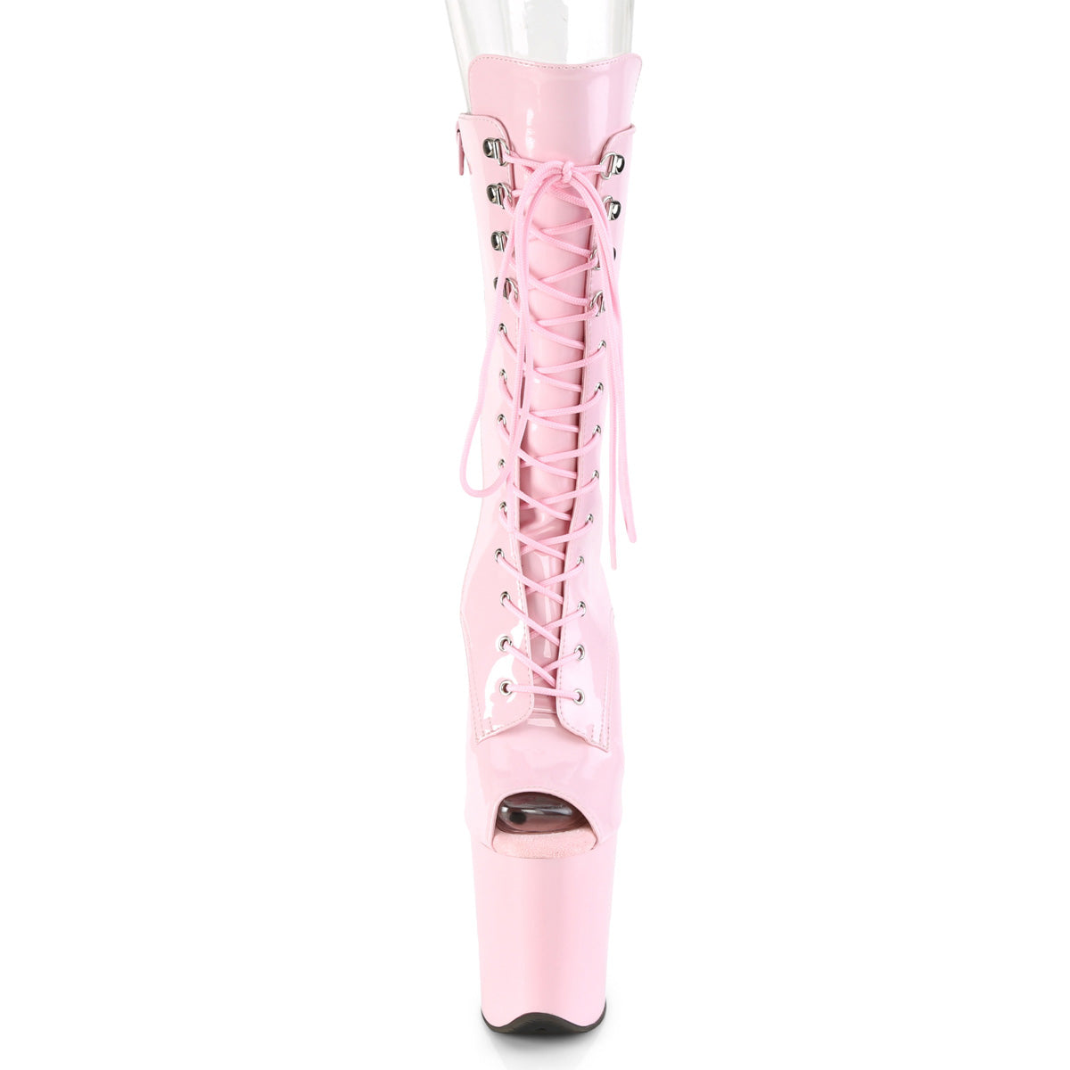 FLAMINGO-1051 8" Heel, 4" PF Peep Toe Lace-Up Mid Calf Boot, Side Zip
