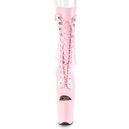 FLAMINGO-1051 8" Heel, 4" PF Peep Toe Lace-Up Mid Calf Boot, Side Zip
