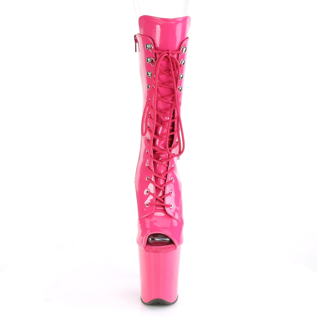 FLAMINGO-1051 *8" Heel, 4" PF Peep Toe Lace-Up Mid Calf Boot, Side Zip