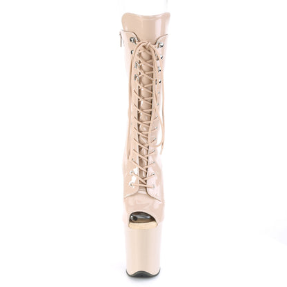 FLAMINGO-1051 *8" Heel, 4" PF Peep Toe Lace-Up Mid Calf Boot, Side Zip