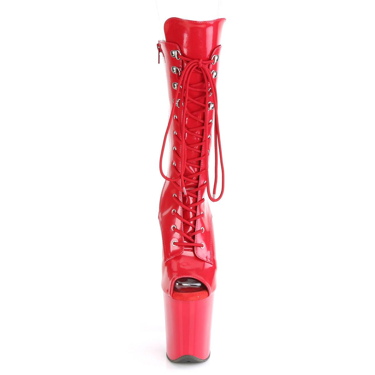 FLAMINGO-1051 *8" Heel, 4" PF Peep Toe Lace-Up Mid Calf Boot, Side Zip