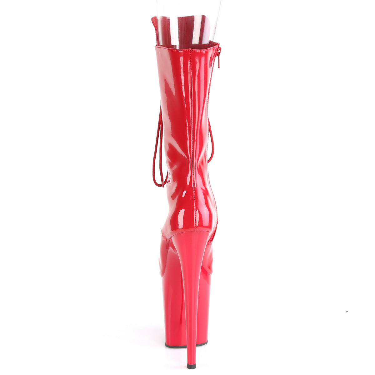 FLAMINGO-1051 *8" Heel, 4" PF Peep Toe Lace-Up Mid Calf Boot, Side Zip