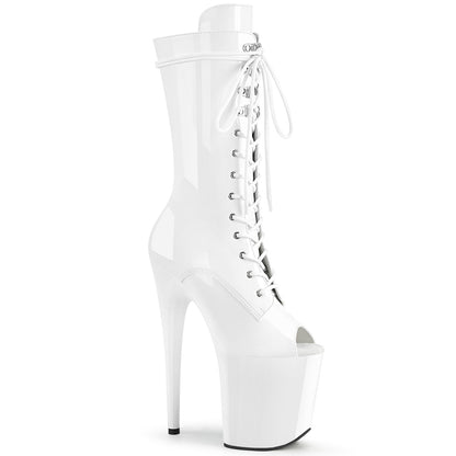 FLAMINGO-1051 *8" Heel, 4" PF Peep Toe Lace-Up Mid Calf Boot, Side Zip