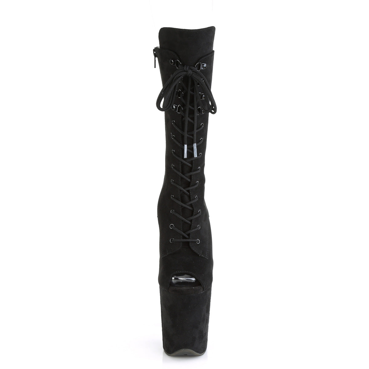 FLAMINGO-1051FS *8" Heel, 4" PF Peep Toe Lace-Up Mid Calf Boot, Side Zip