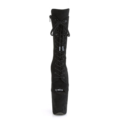 FLAMINGO-1051FS *8" Heel, 4" PF Peep Toe Lace-Up Mid Calf Boot, Side Zip