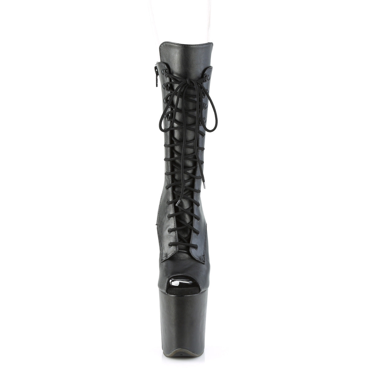 FLAMINGO-1051WR *8" Heel, 4" PF Peep Toe Lace-Up Mid Calf Boot, Side Zip