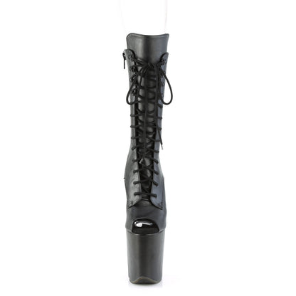 FLAMINGO-1051WR *8" Heel, 4" PF Peep Toe Lace-Up Mid Calf Boot, Side Zip