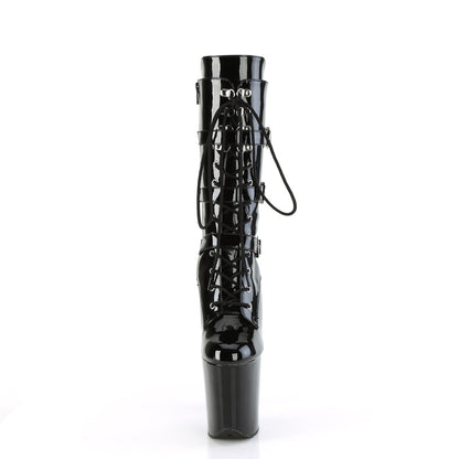 FLAMINGO-1053 8" Heel, 4" PF Lace-Up Buckled Mid-Calf Boot, Side Zip