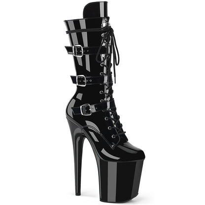 FLAMINGO-1053 8" Heel, 4" PF Lace-Up Buckled Mid-Calf Boot, Side Zip