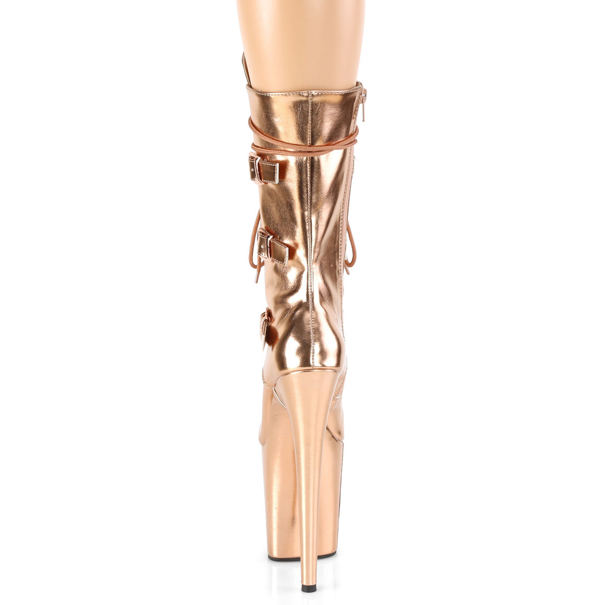 FLAMINGO-1053 8" Heel, 4" PF Lace-Up Front Mid Calf Boot, Side Zip