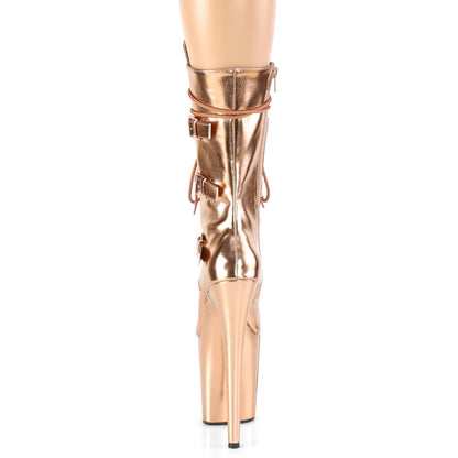 FLAMINGO-1053 8" Heel, 4" PF Lace-Up Front Mid Calf Boot, Side Zip