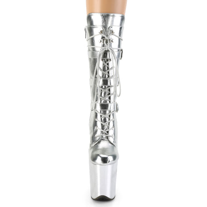FLAMINGO-1053 8" Heel, 4" PF Lace-Up Front Mid Calf Boot, Side Zip
