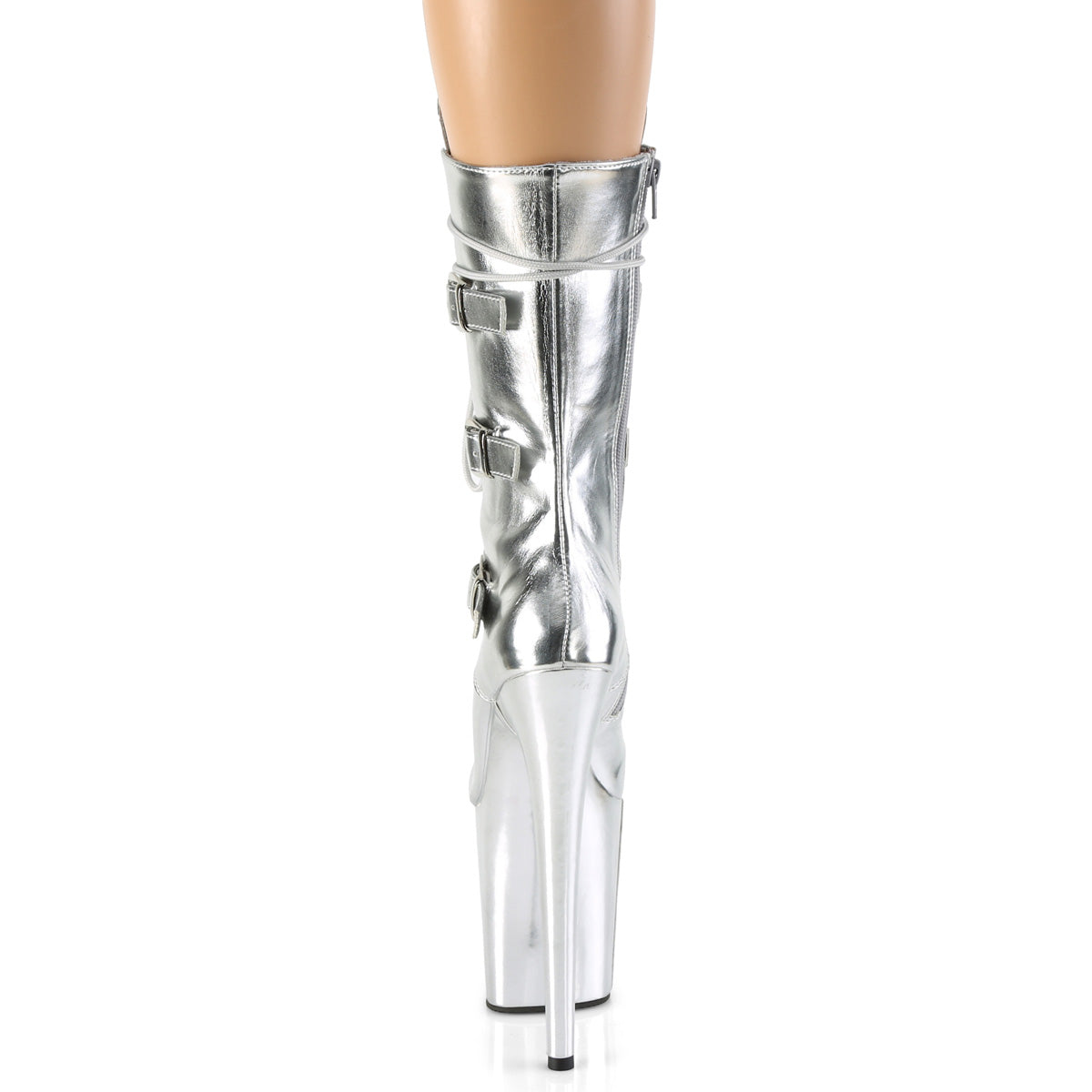FLAMINGO-1053 8" Heel, 4" PF Lace-Up Front Mid Calf Boot, Side Zip