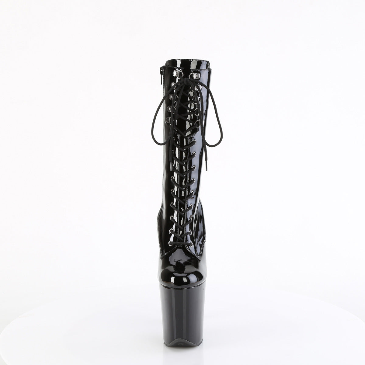 FLAMINGO-1054 8" Heel, 4" PF Lace-Up Front Mid Calf Boot, Side Zip