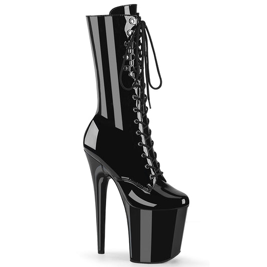 FLAMINGO-1054 8" Heel, 4" PF Lace-Up Front Mid Calf Boot, Side Zip