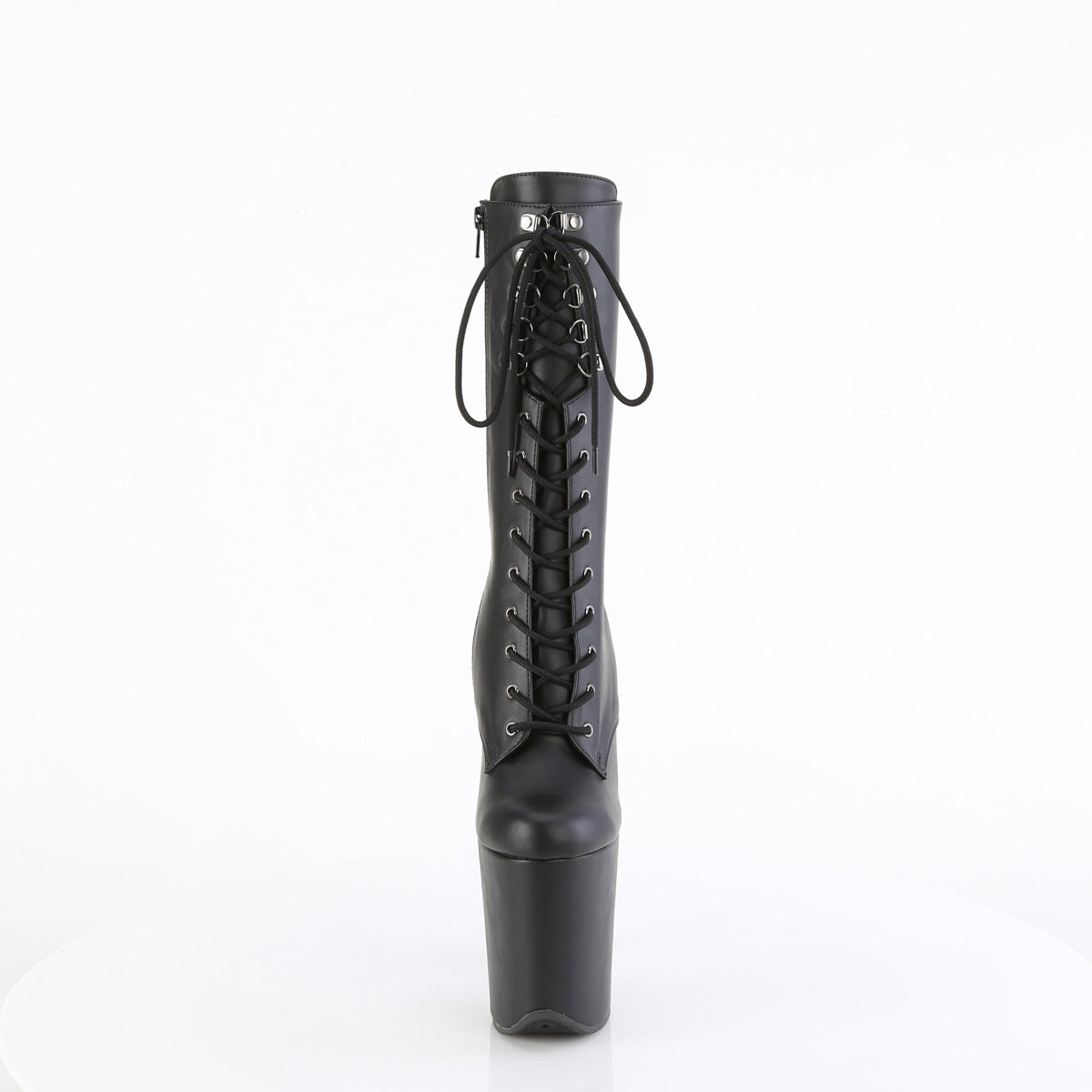 FLAMINGO-1054 8" Heel, 4" PF Lace-Up Front Mid Calf Boot, Side Zip