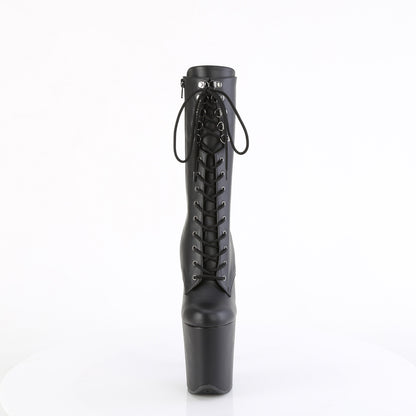 FLAMINGO-1054 8" Heel, 4" PF Lace-Up Front Mid Calf Boot, Side Zip
