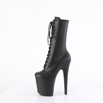 FLAMINGO-1054 8" Heel, 4" PF Lace-Up Front Mid Calf Boot, Side Zip