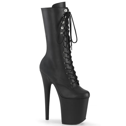 FLAMINGO-1054 8" Heel, 4" PF Lace-Up Front Mid Calf Boot, Side Zip