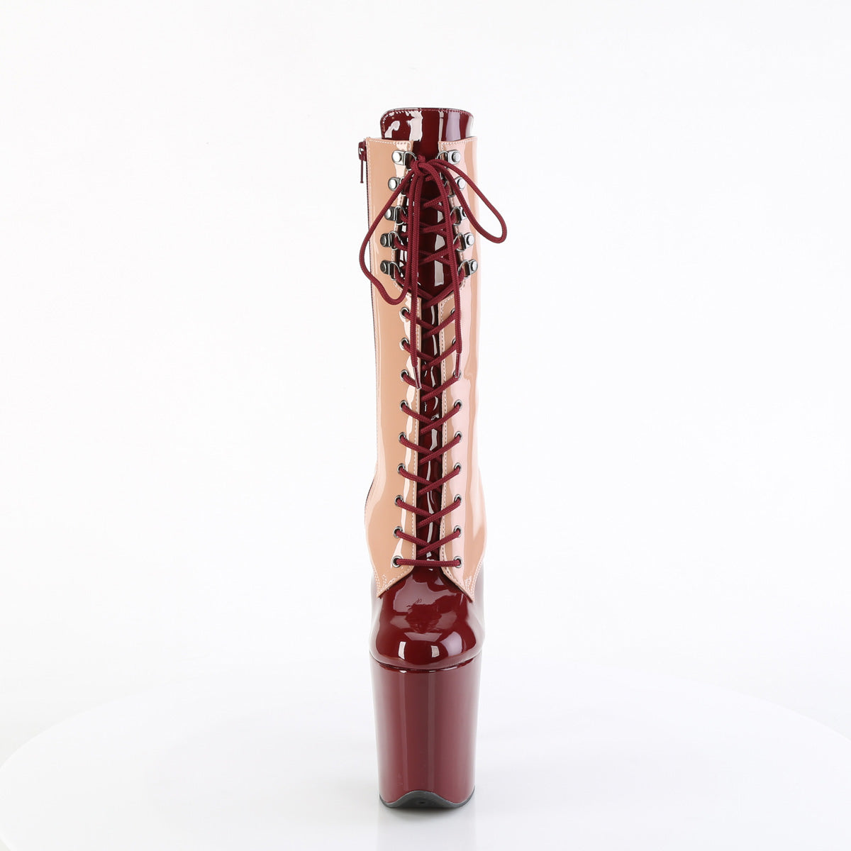 FLAMINGO-1054DC *8" Heel, 4" PF Two Tone Lace-Up Mid Calf Boot, Side Zip
