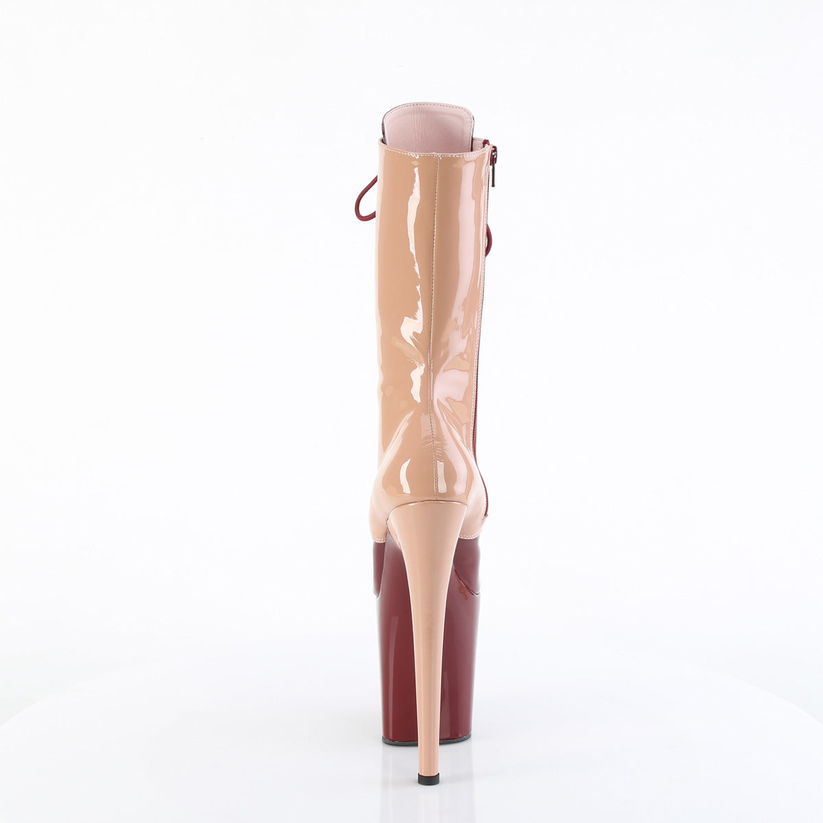 FLAMINGO-1054DC *8" Heel, 4" PF Two Tone Lace-Up Mid Calf Boot, Side Zip