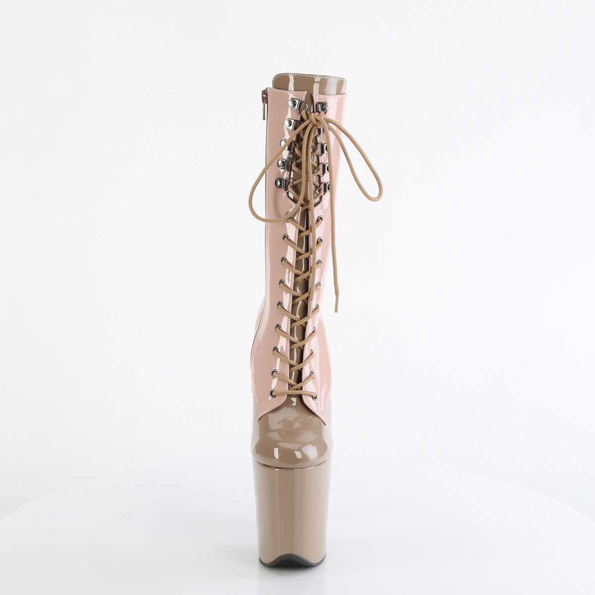 FLAMINGO-1054DC *8" Heel, 4" PF Two Tone Lace-Up Mid Calf Boot, Side Zip