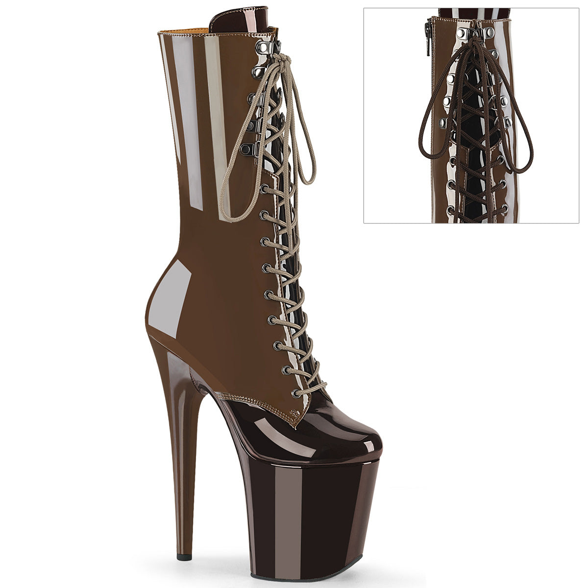 FLAMINGO-1054DC *8" Heel, 4" PF Two Tone Lace-Up Mid Calf Boot, Side Zip