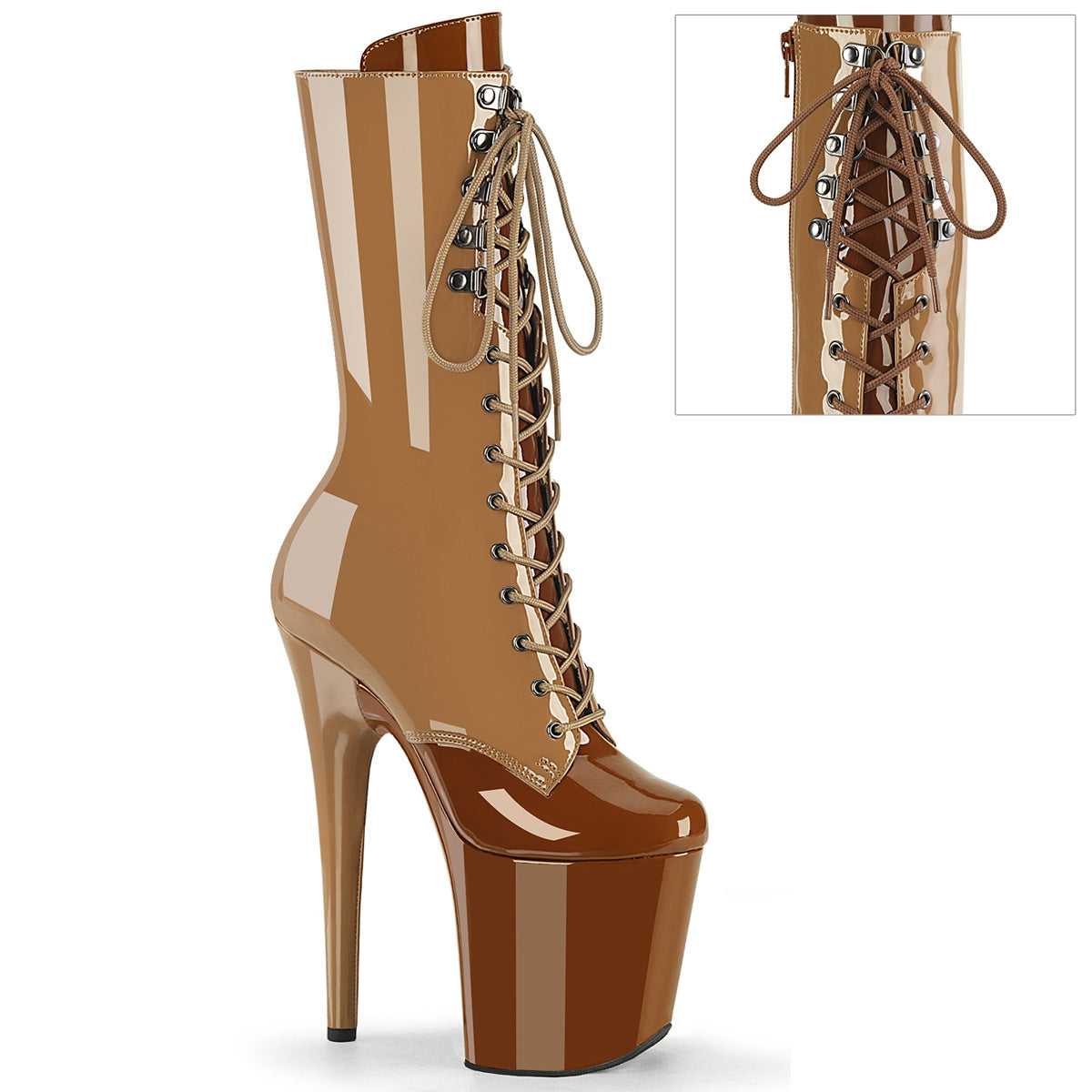 FLAMINGO-1054DC *8" Heel, 4" PF Two Tone Lace-Up Mid Calf Boot, Side Zip