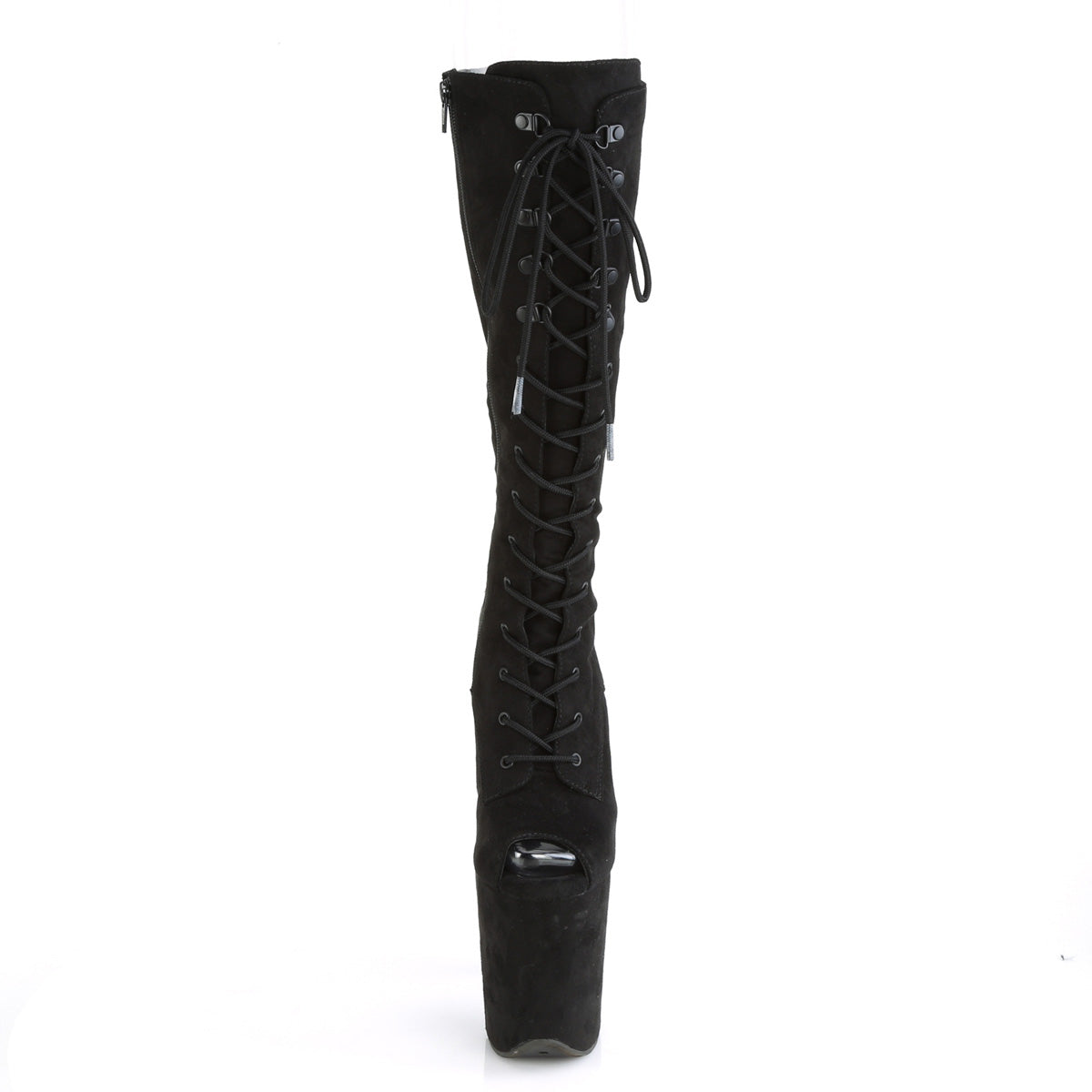 FLAMINGO-2051FS 8" Heel, 4" PF Peep Toe Lace-Up Knee Boot, Side Zip