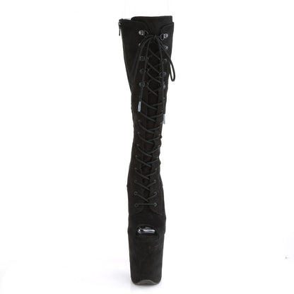 FLAMINGO-2051FS 8" Heel, 4" PF Peep Toe Lace-Up Knee Boot, Side Zip