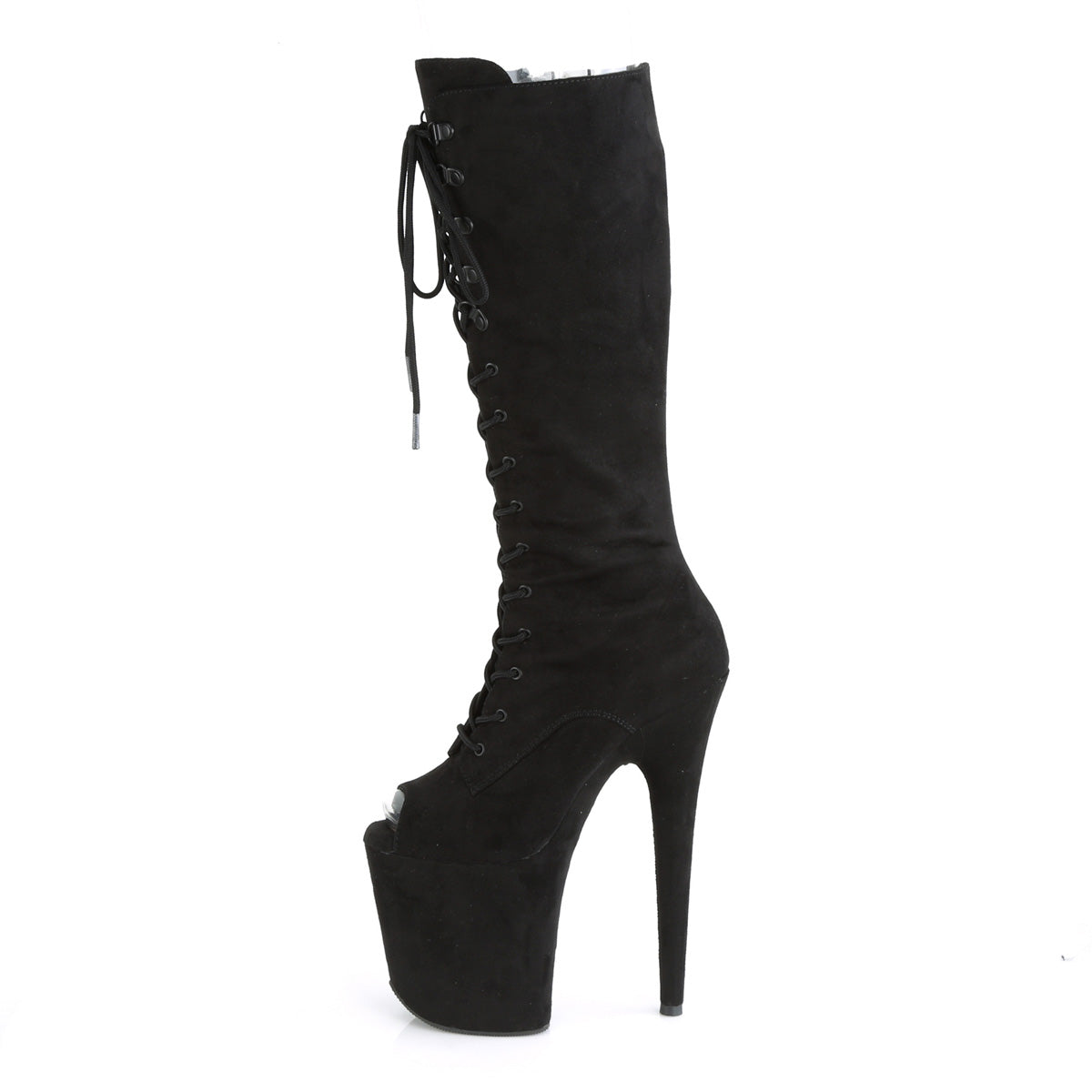 FLAMINGO-2051FS 8" Heel, 4" PF Peep Toe Lace-Up Knee Boot, Side Zip